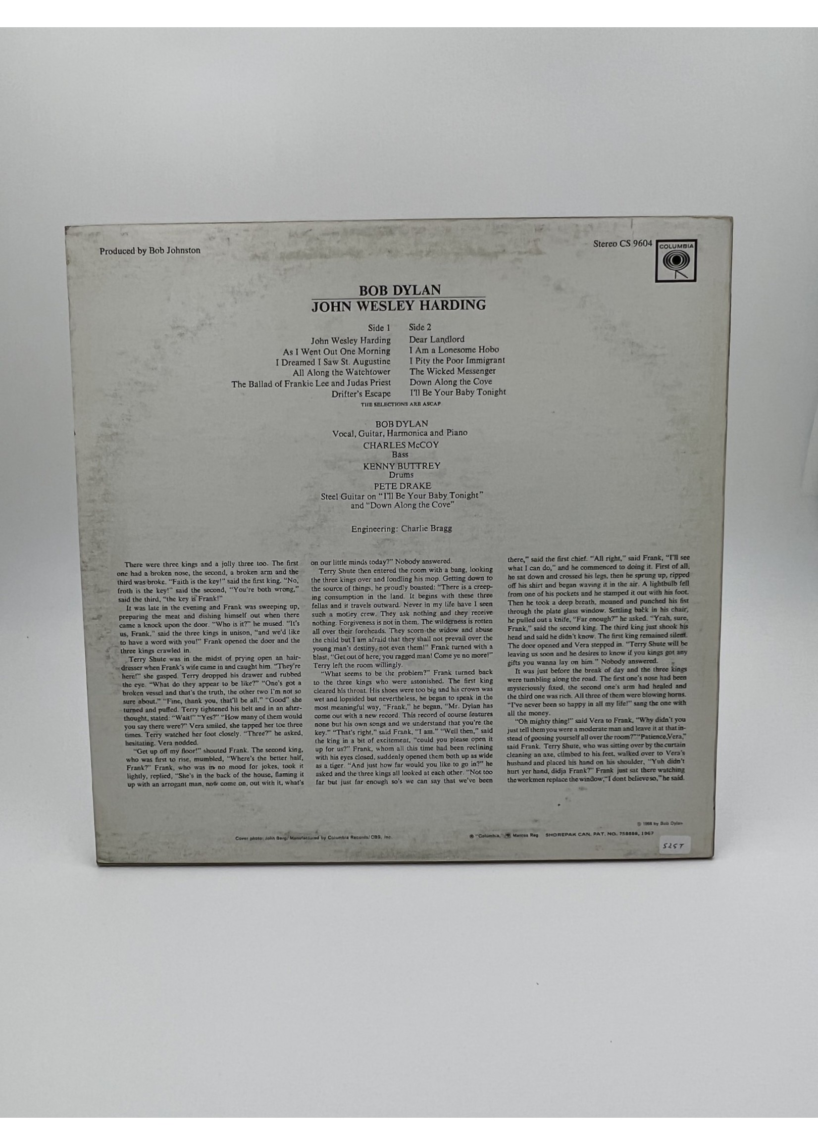 LP Bob Dylan John Wesley Harding LP RECORD