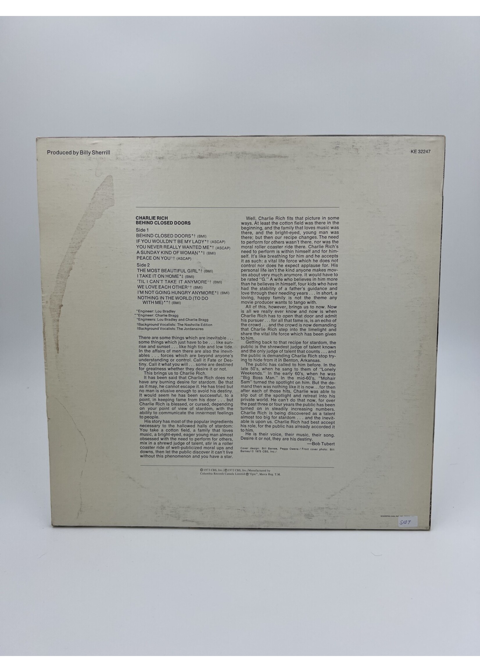 LP Charlie Rich Behind Closed Doors LP RECORD