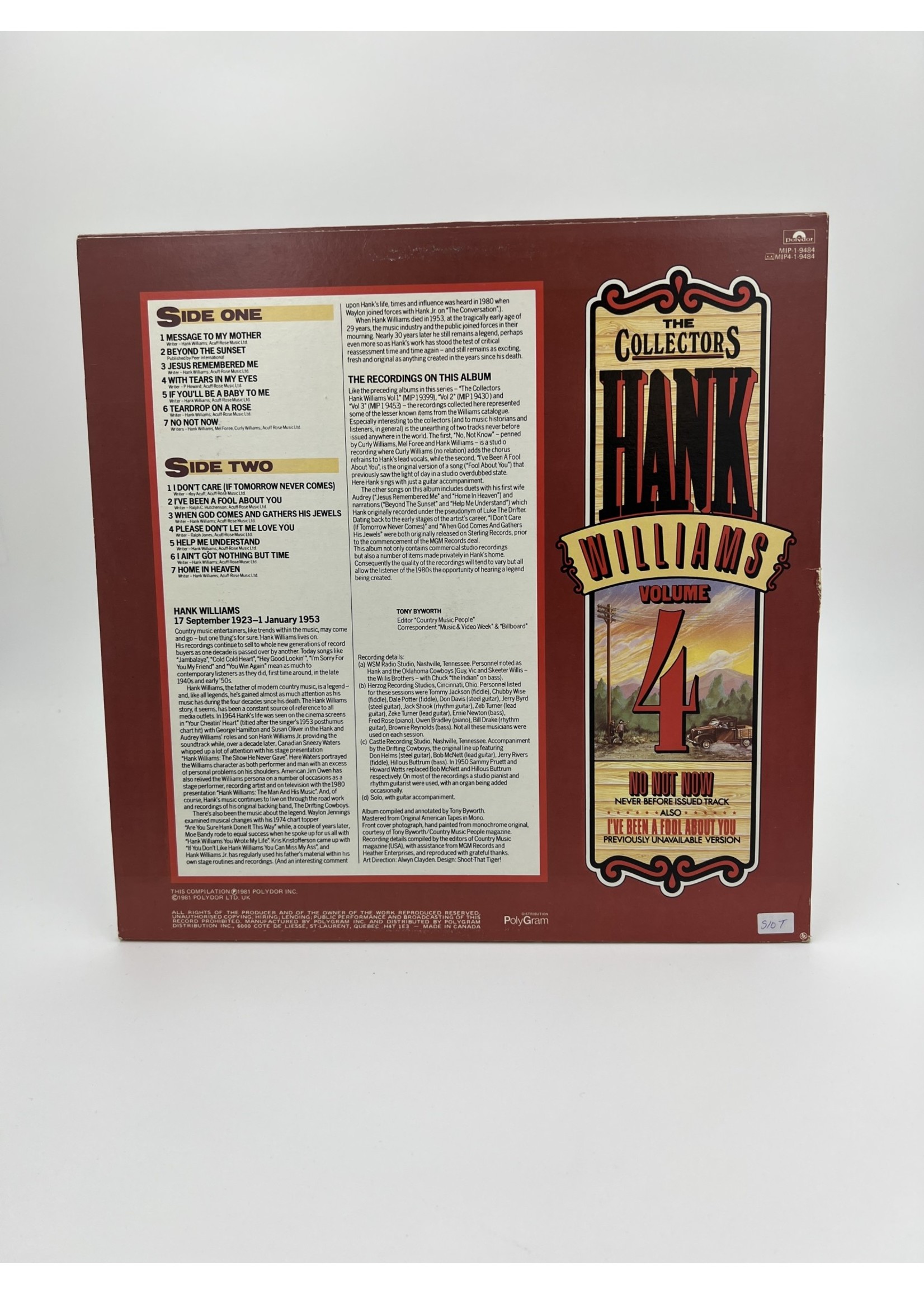 LP Hank Williams Volume 4 The Collectors LP RECORD