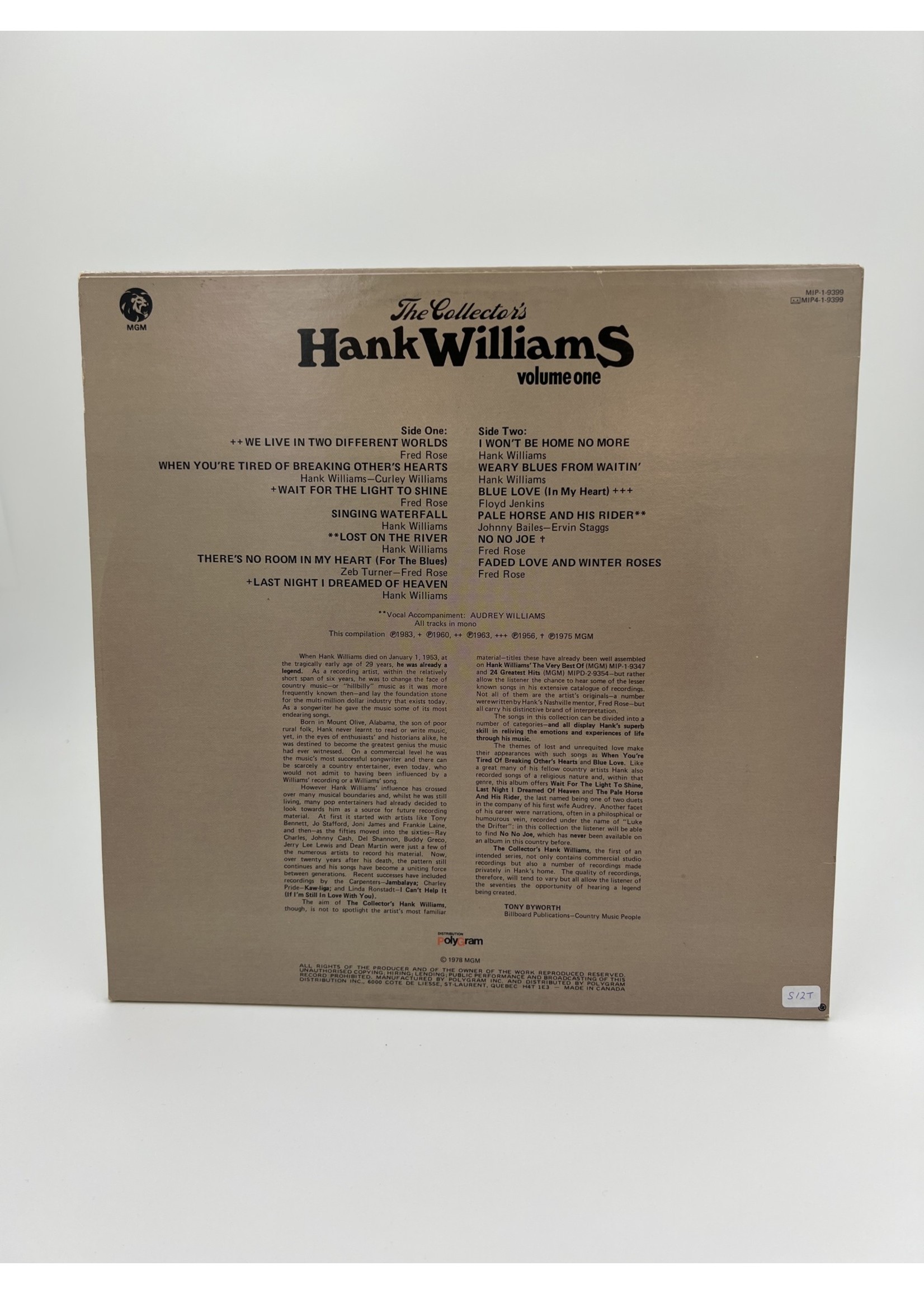 LP Hank Williams Volume 1 The Collectors LP RECORD
