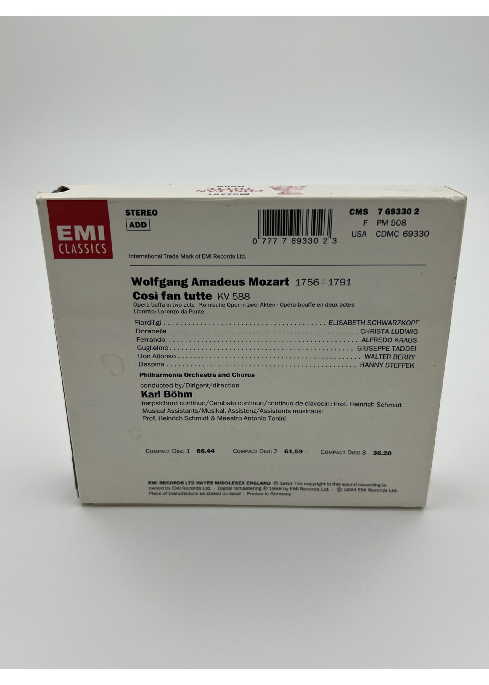 CD Mozart Cosi Fan Tutte Bohm 3 CD