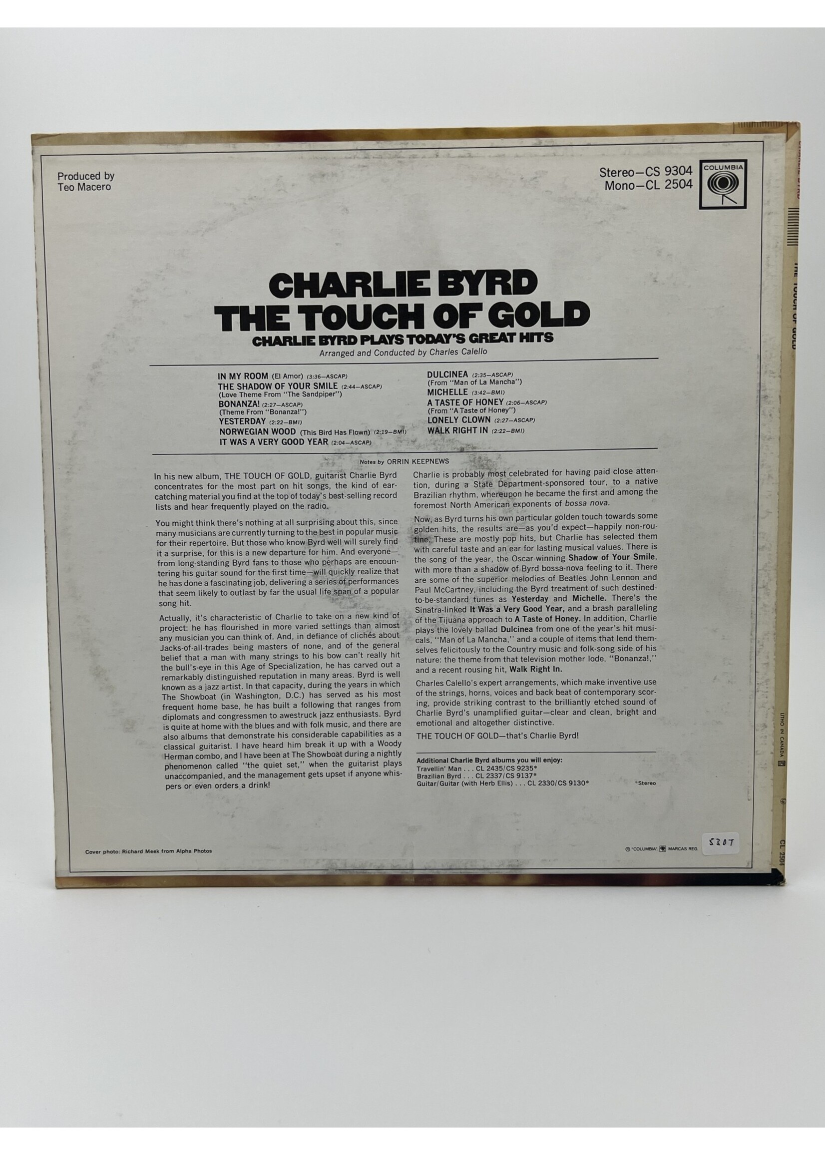 LP   Charlie Byrd The Touch Of Gold LP Record