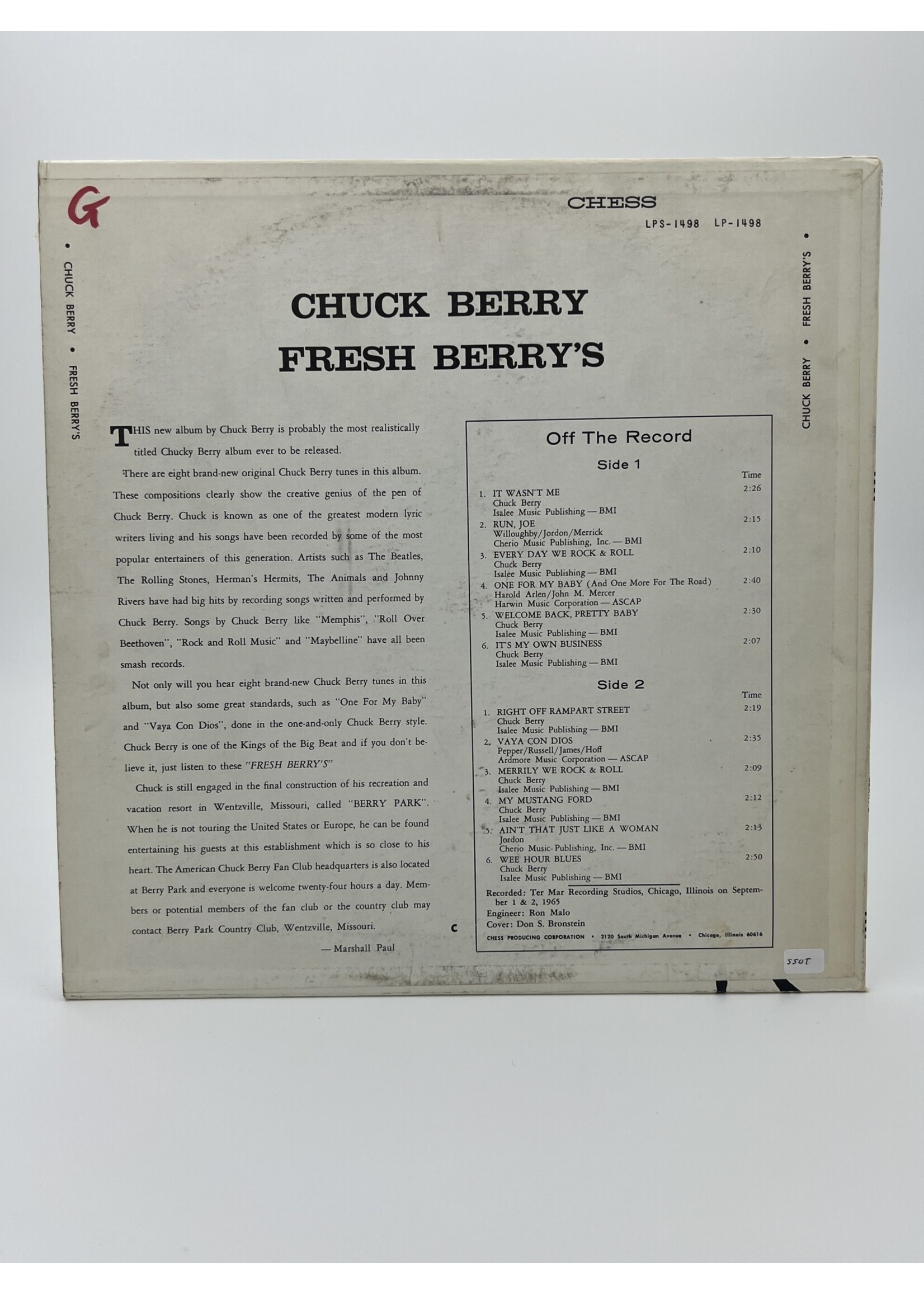 LP   Chuck Berry Fresh Berrys LP Record