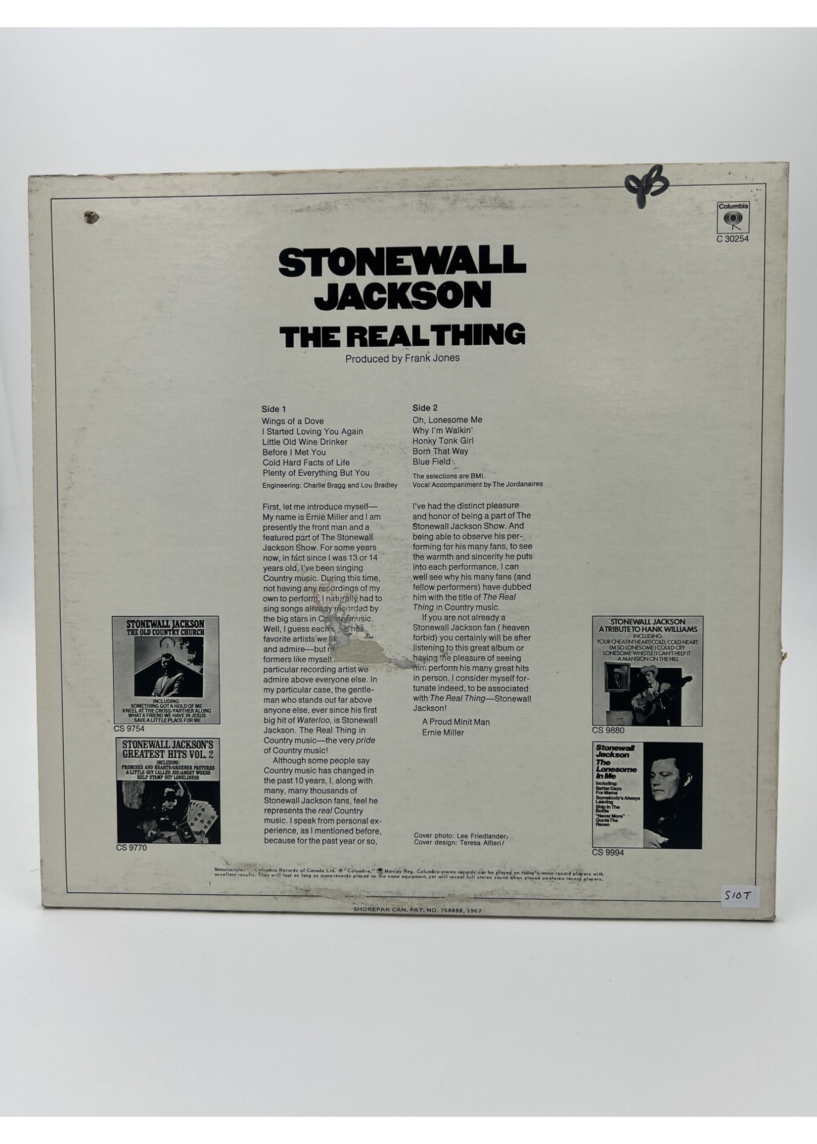 LP   Stonewall Jackson The Real Thing LP Record