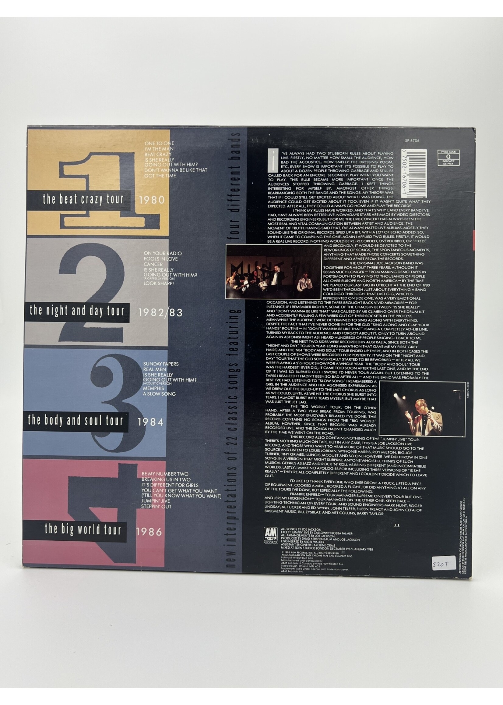 LP   Joe Jackson Live 1980 To 1986 2 LP Record