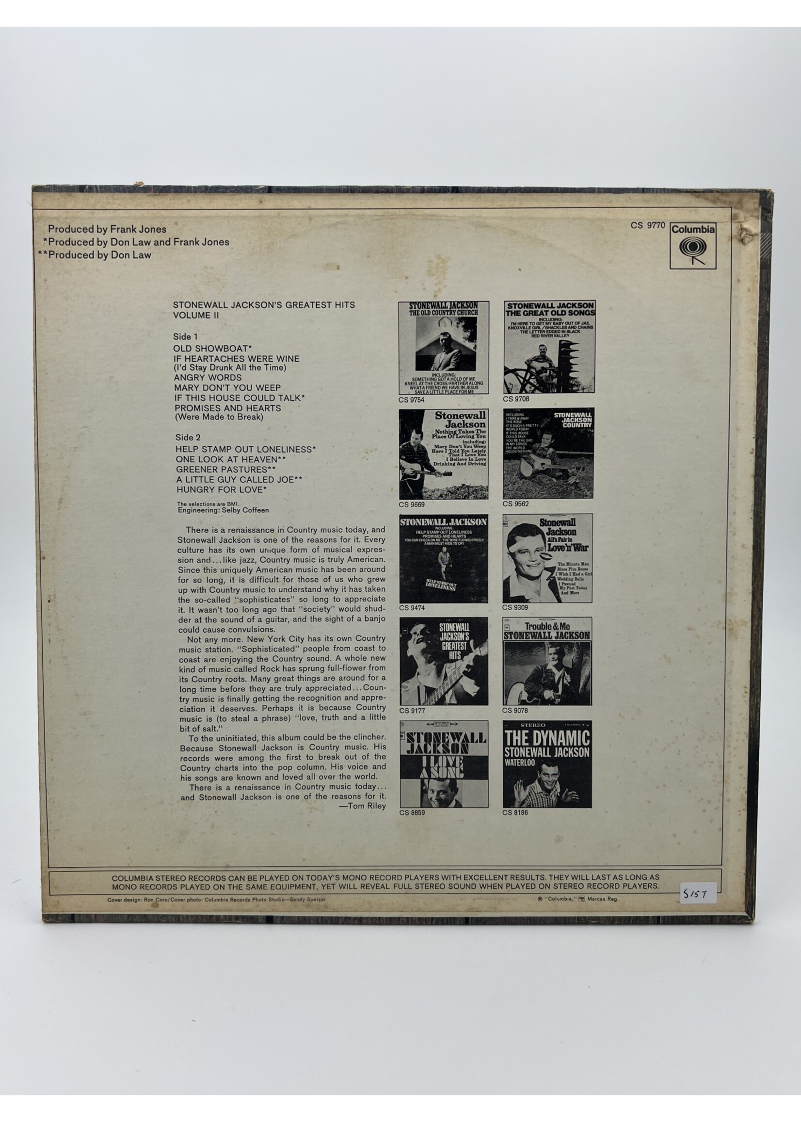 LP   Stonewall Jacksons Greatest Hits Volume 2 LP Record