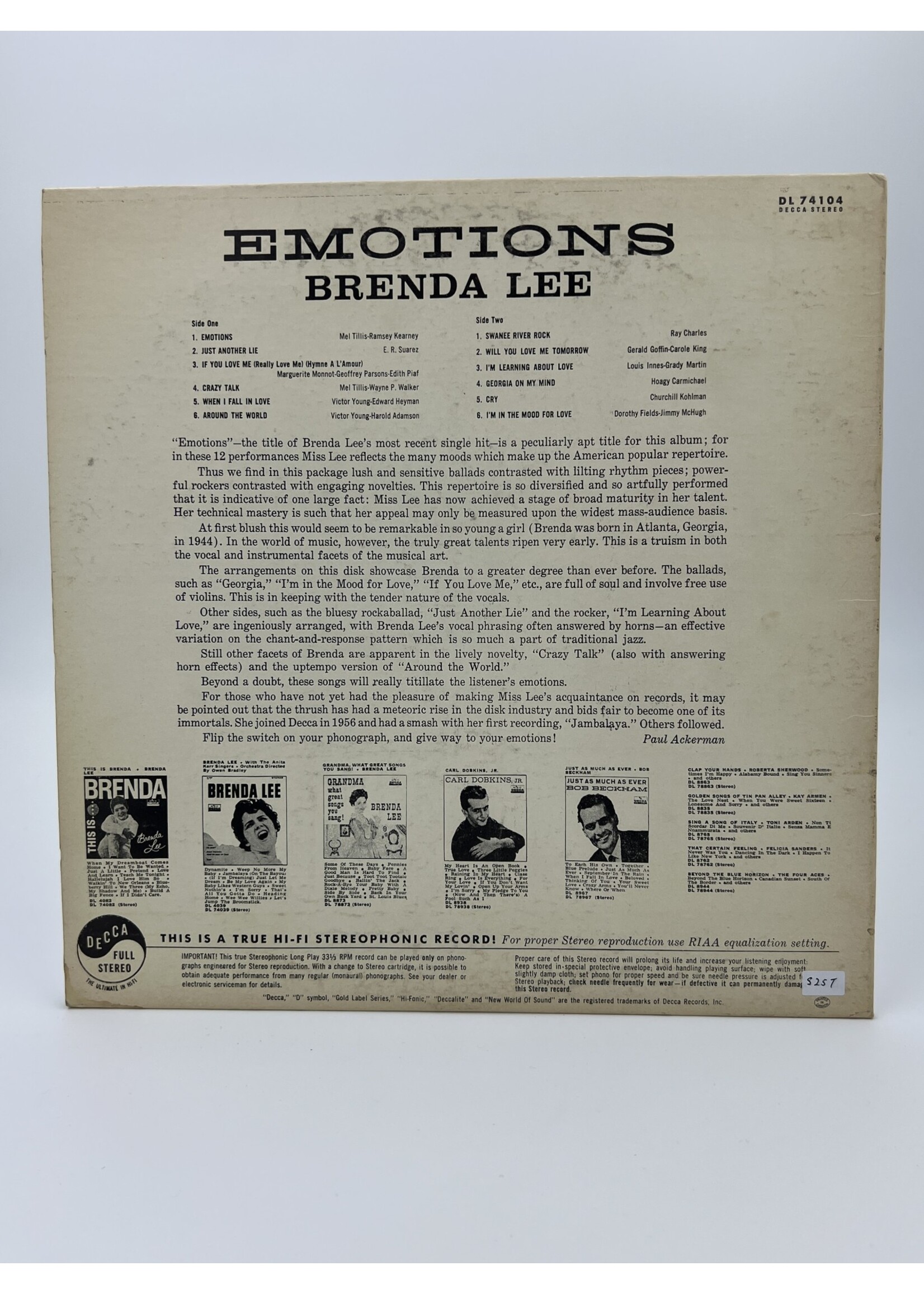 LP   Brenda Lee Emotions LP Record