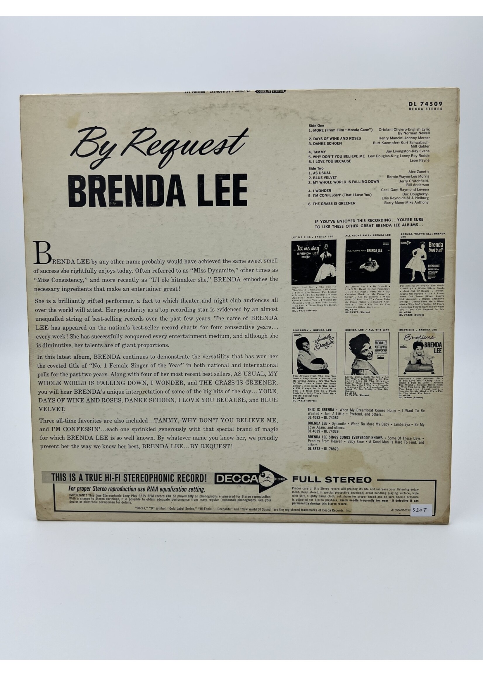 LP   Brenda Lee By Request LP Record
