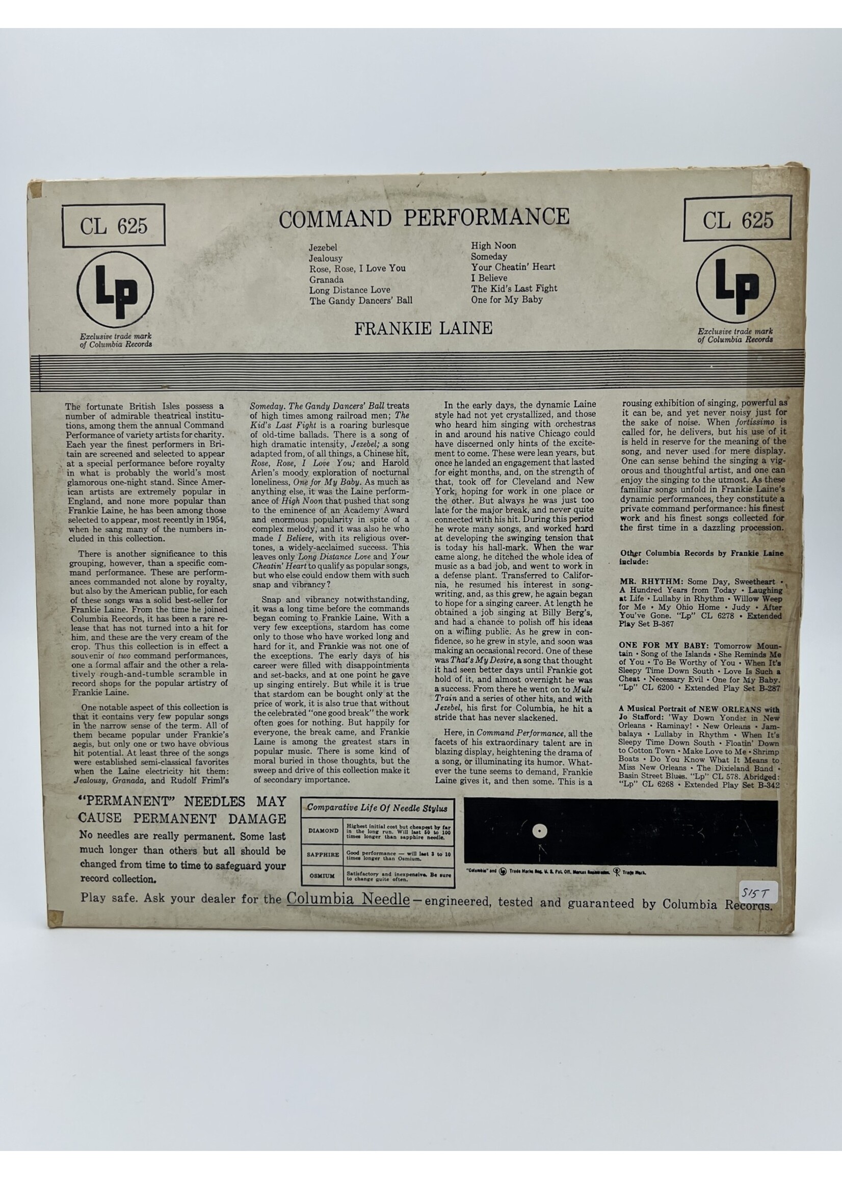 LP   Frankie Laine Command Performance LP Record