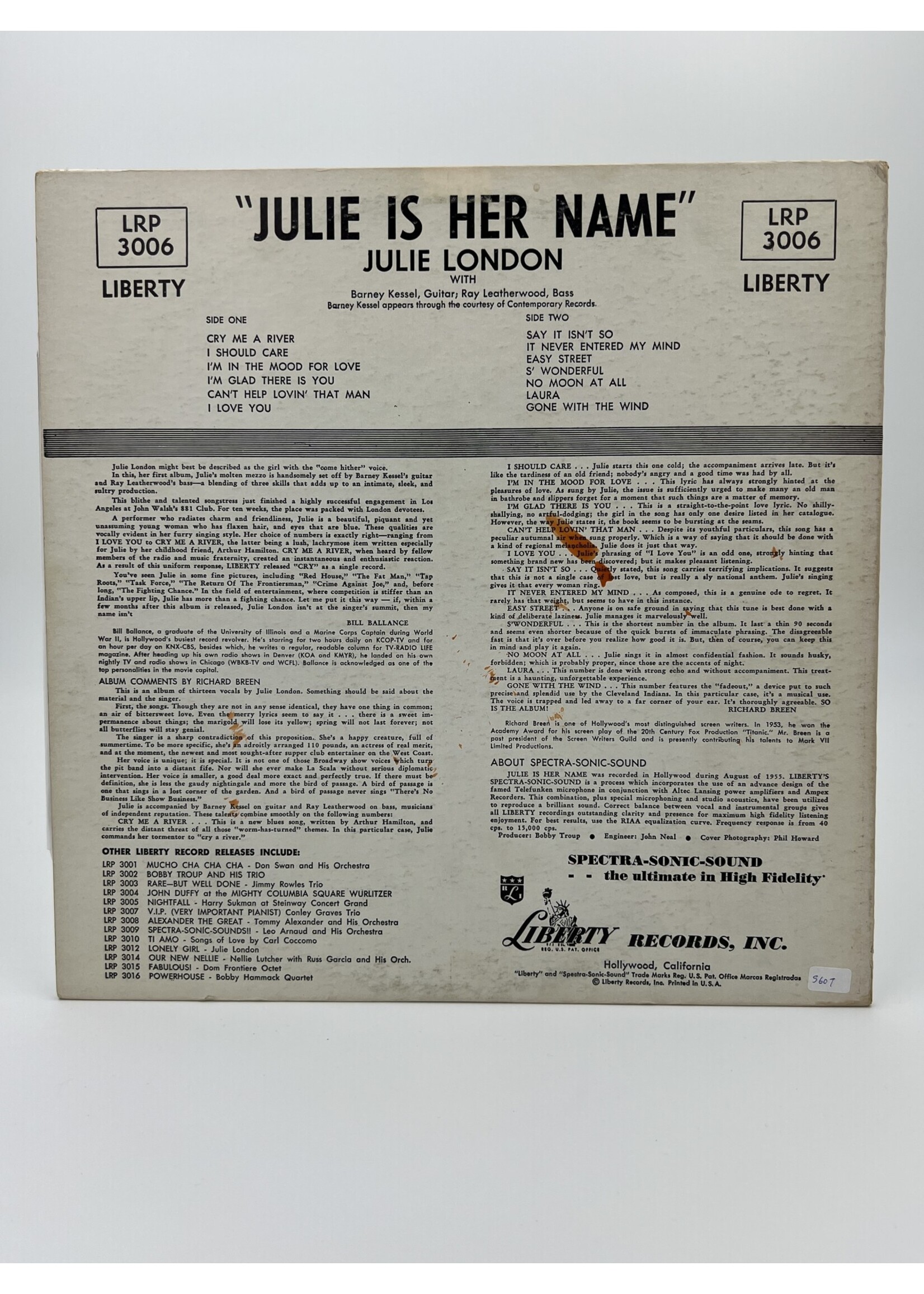 LP   Julie London Julie Is Her Name LP Record