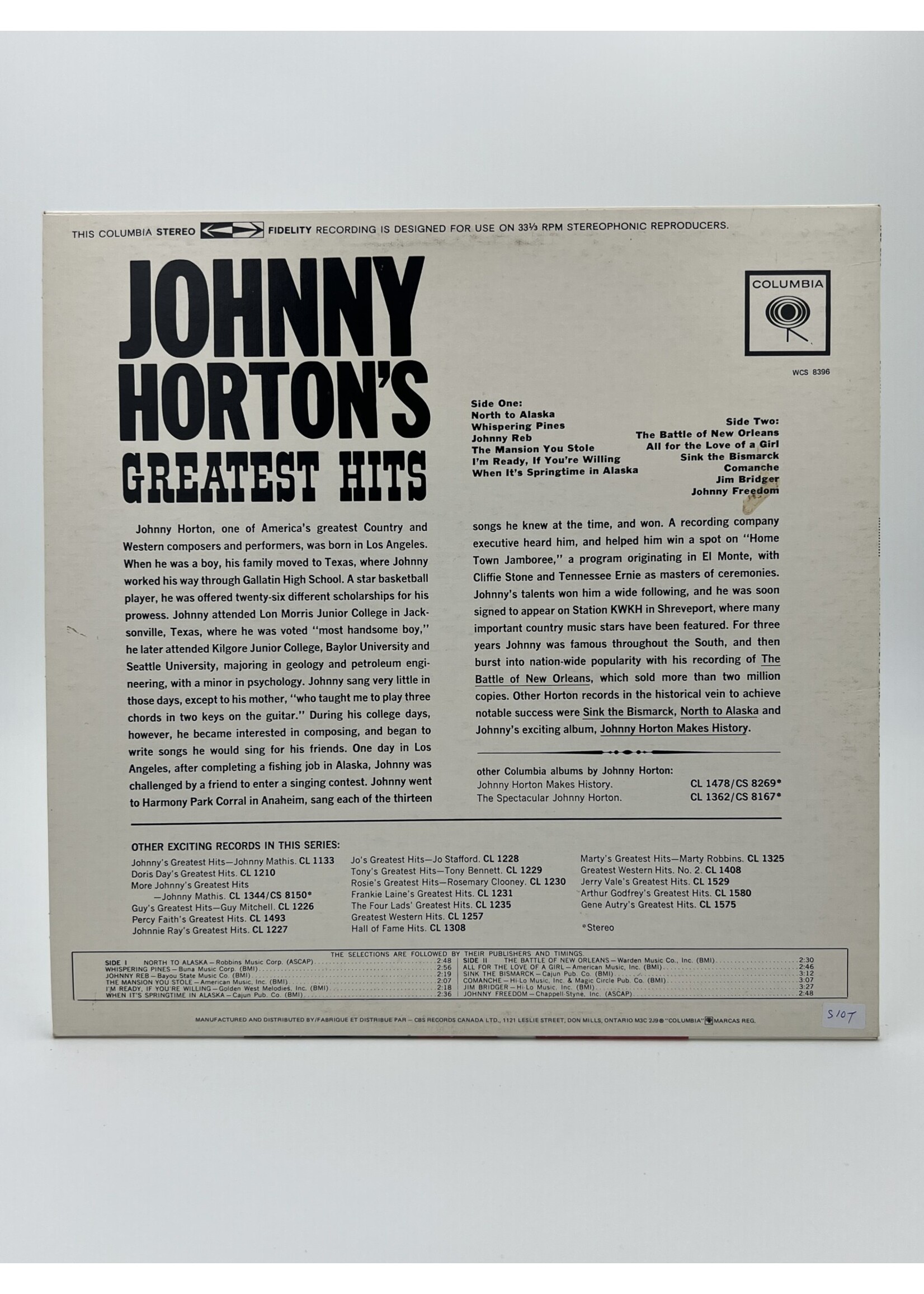 LP   Johnny Hortons Greatest Hits LP Record