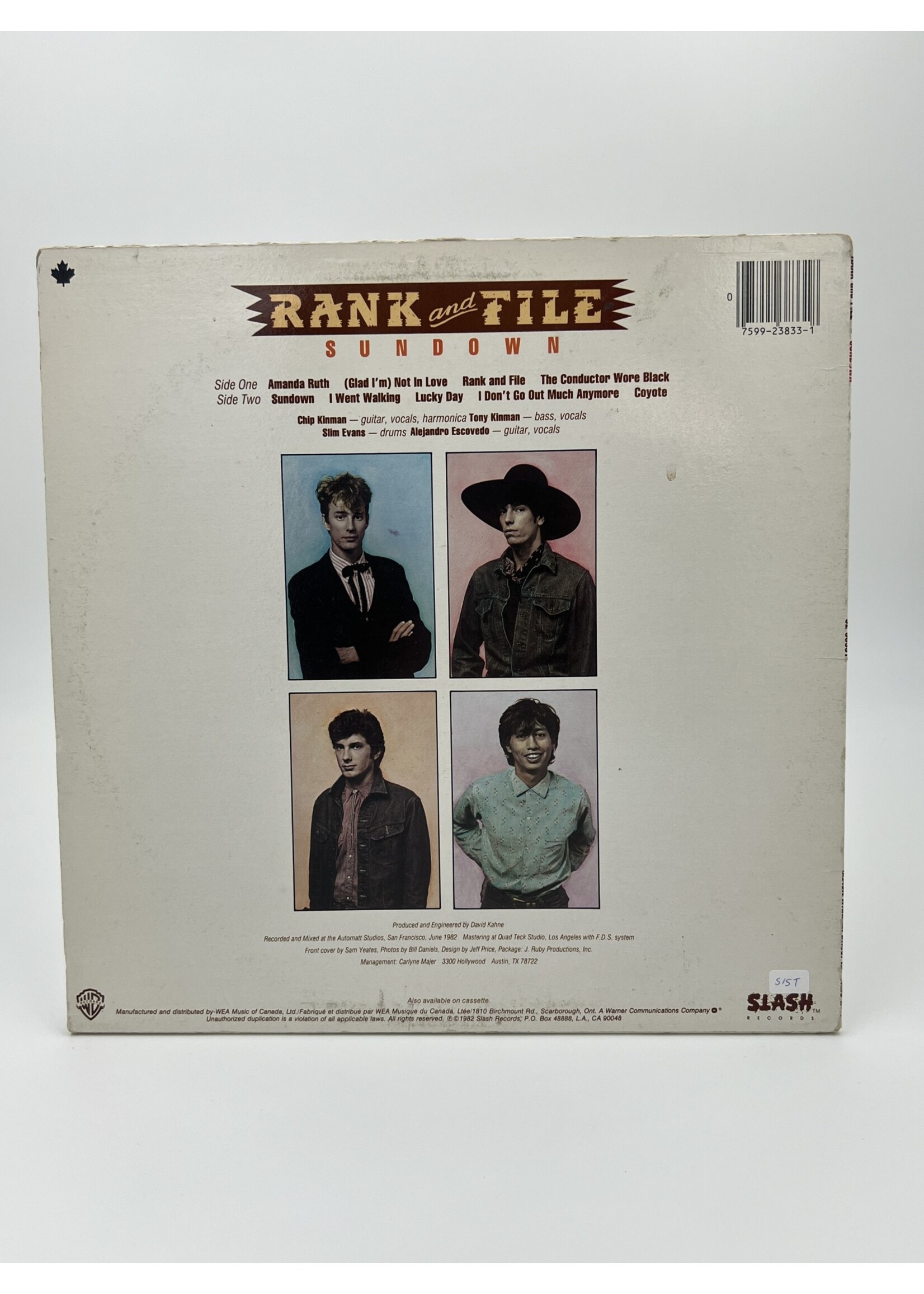 LP Rank And File Sundown LP Record