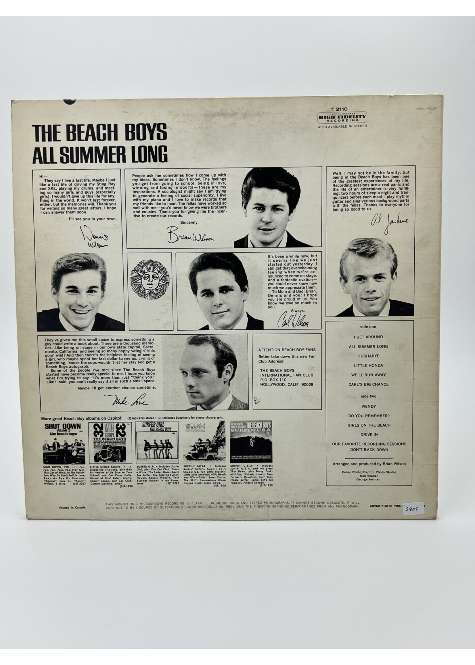 LP   The Beach Boys All Summer Long LP Record
