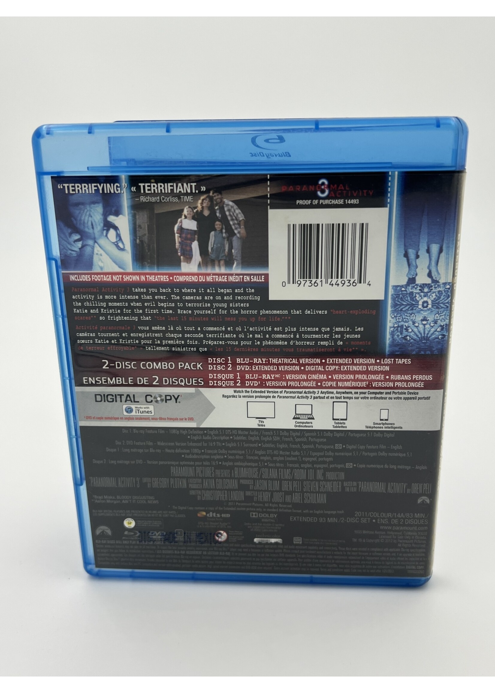 Bluray Paranormal Activity 3 Extended Version Bluray