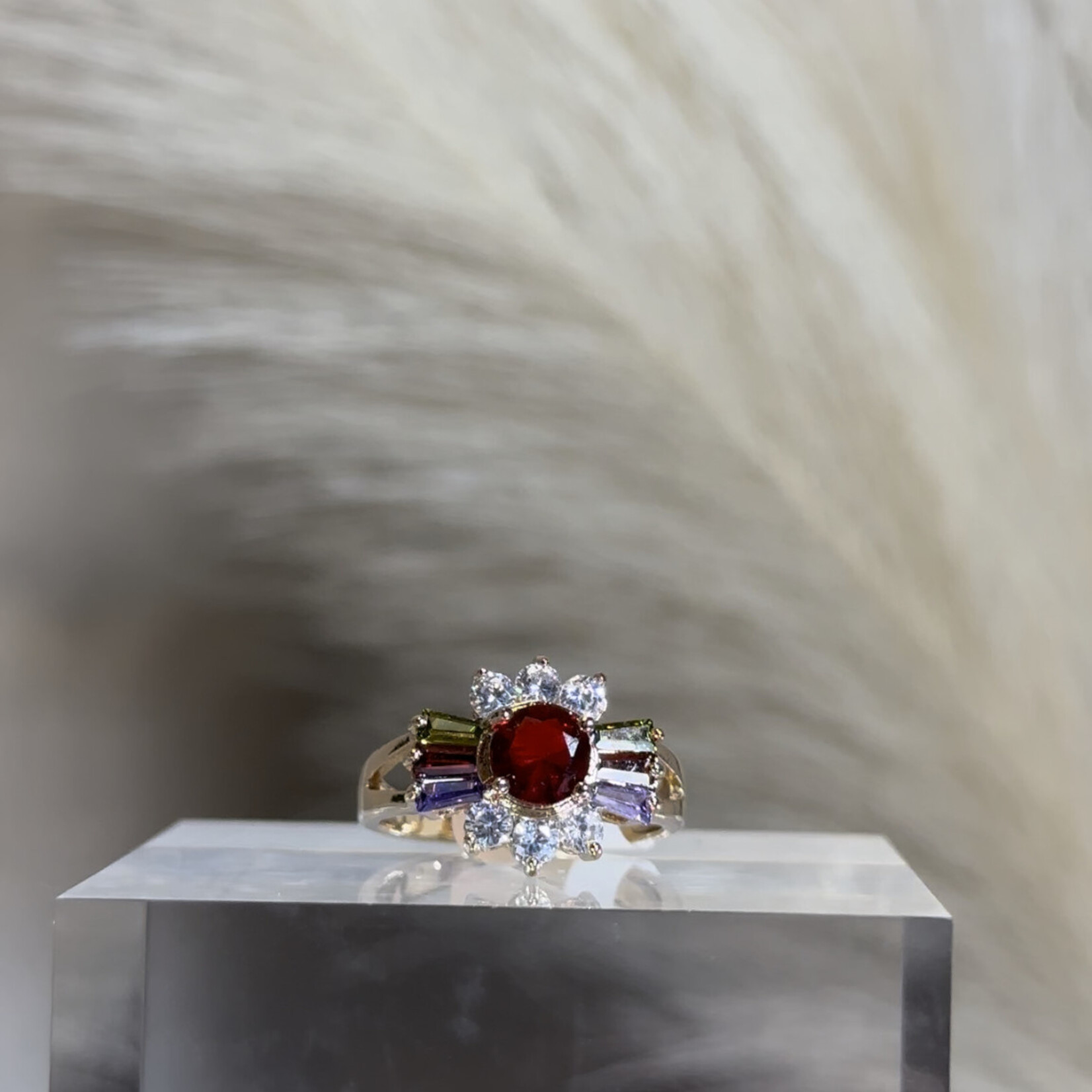 Red Multicolor Flower Ring