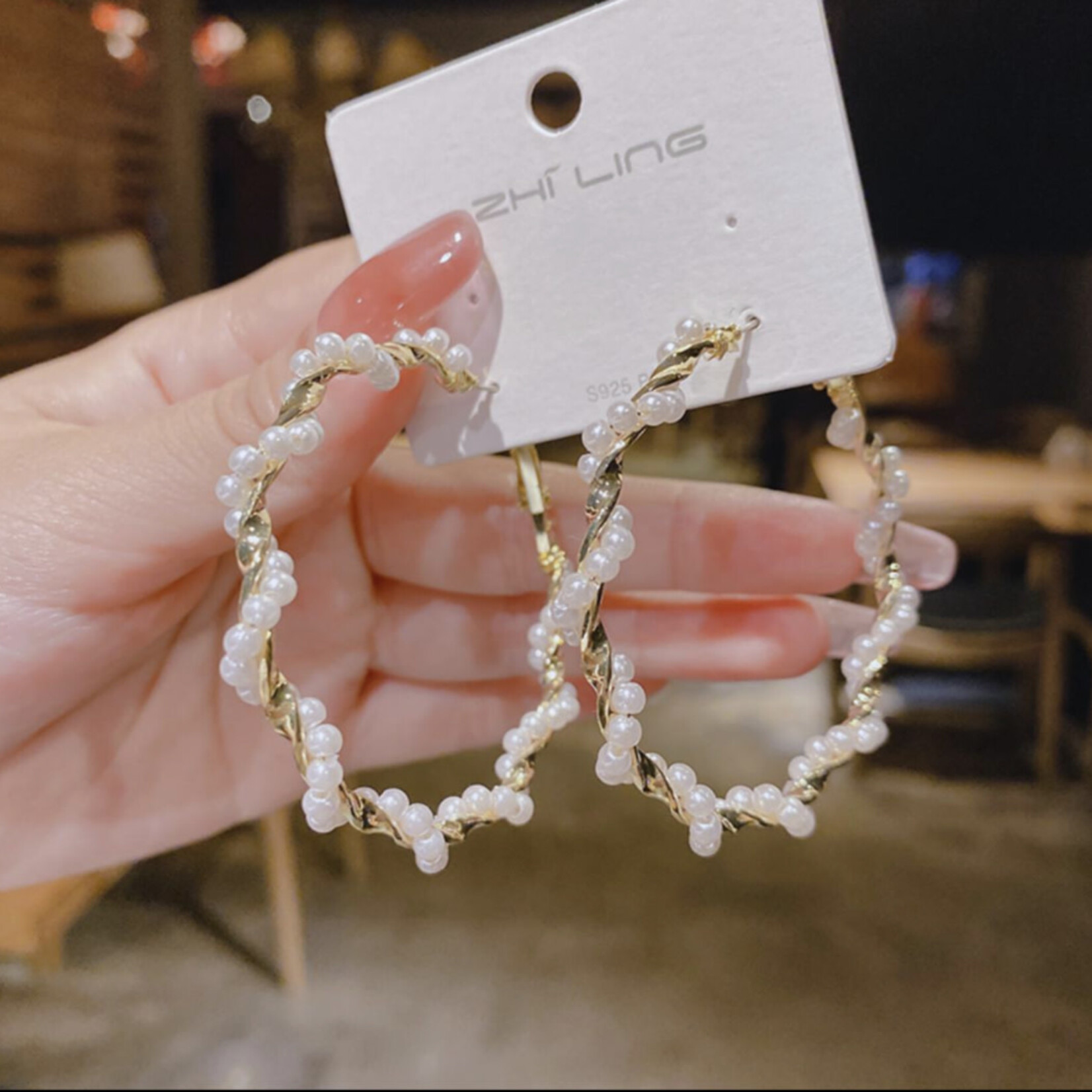 Twisted Hoops with Pearls Earrings