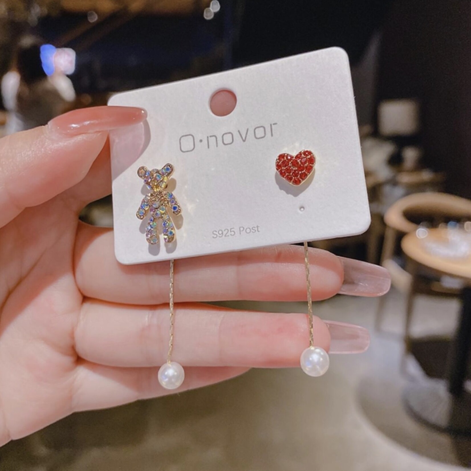 Bear and Red Heart Earrings