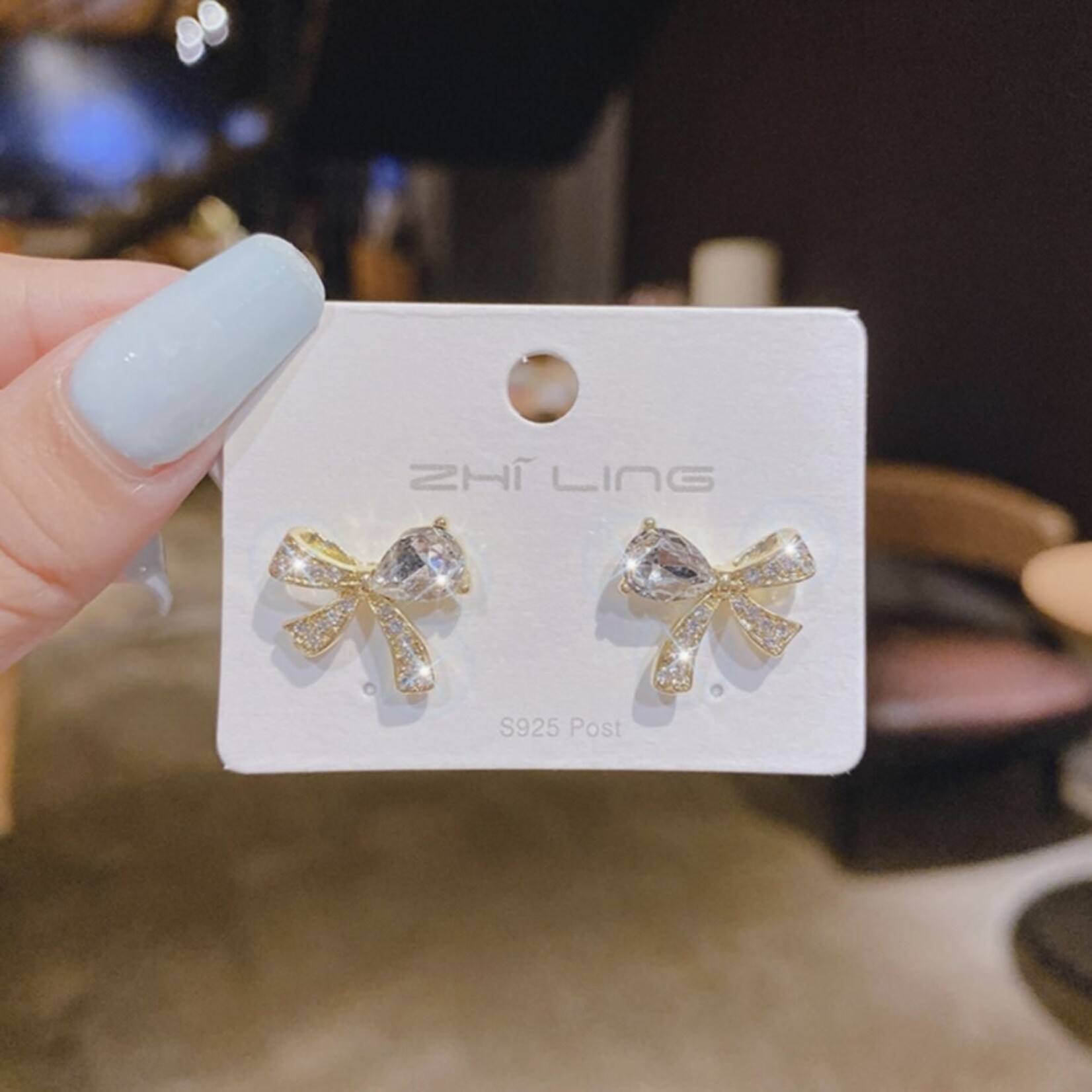 Diamond Bows with Gold Earrings