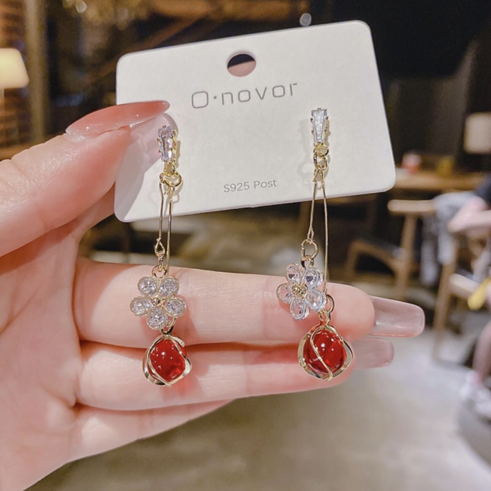 Long Crystal Flower Earrings