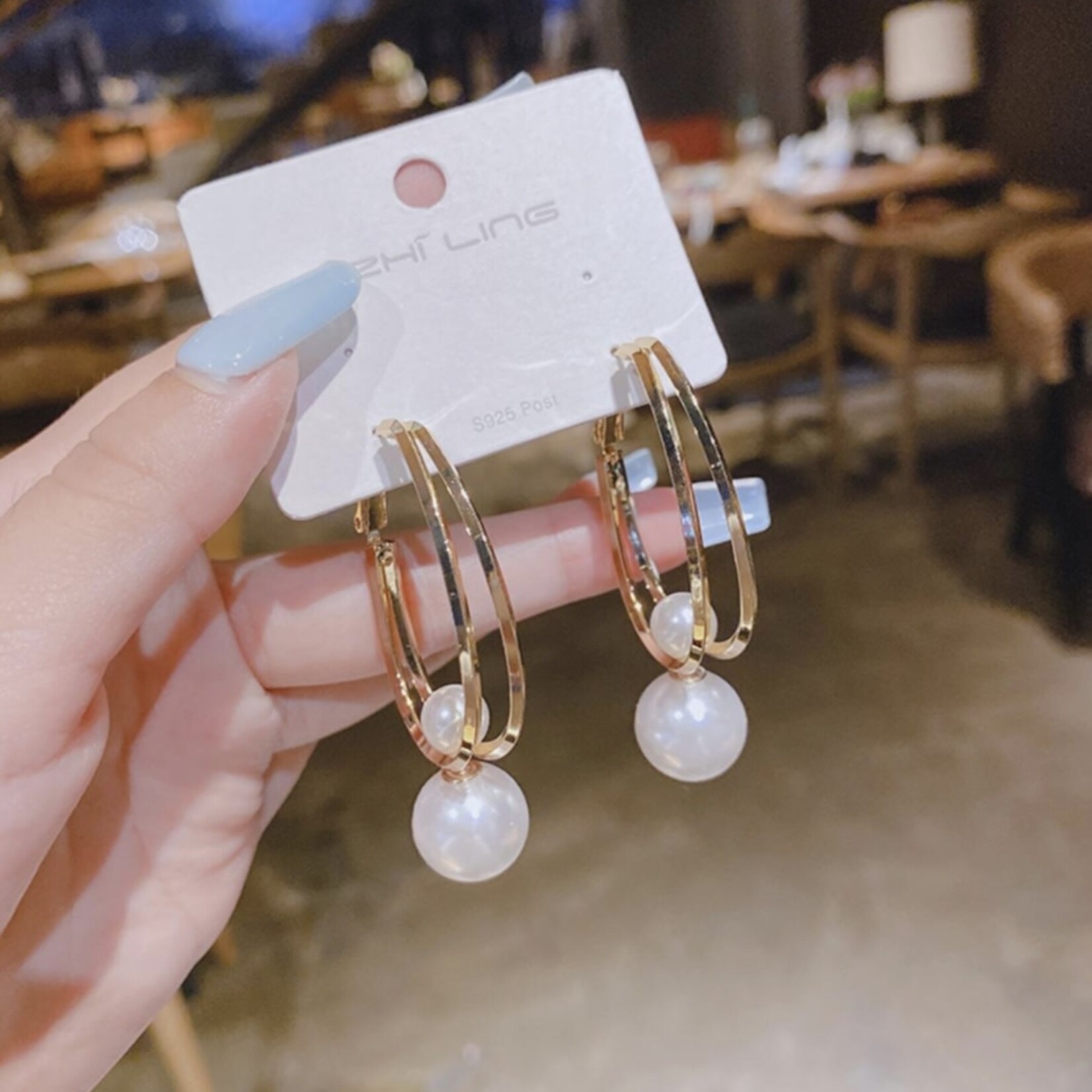 Double Hoop with Hanging Pearls Earrings