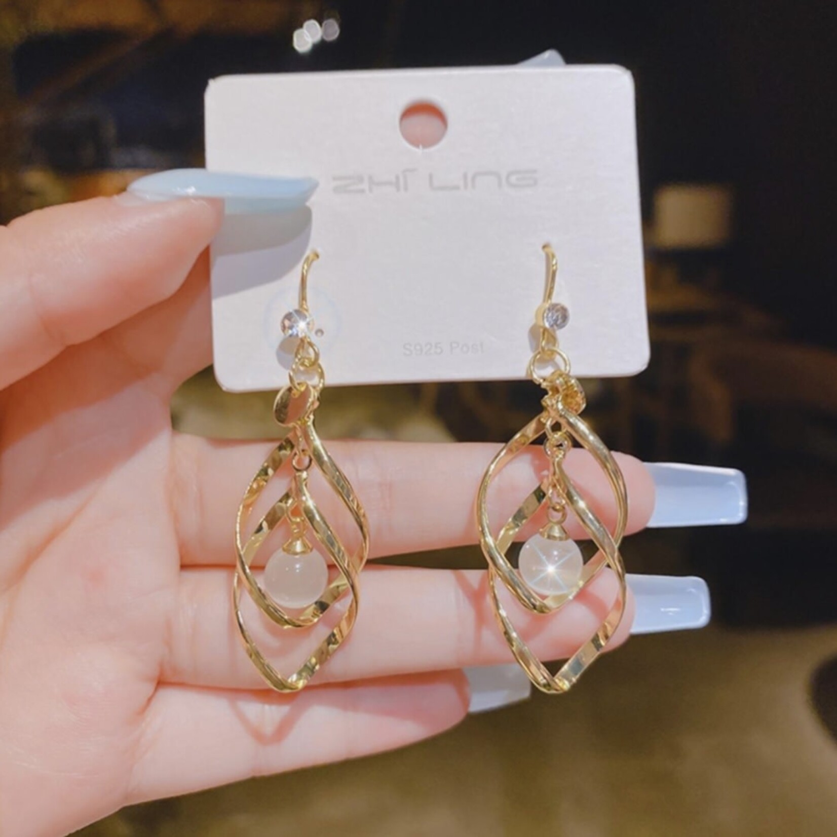 Spiral Gold Earrings with Pearls