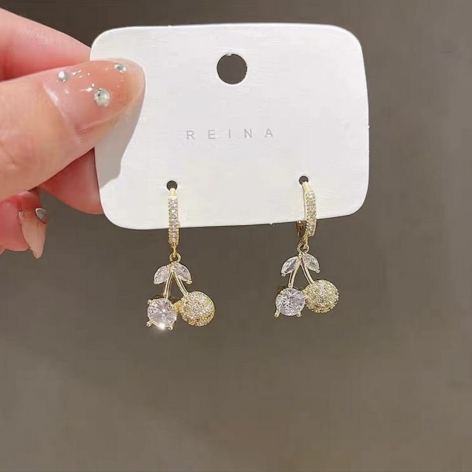 Gold and Diamond Cherry Earrings
