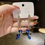 Long Blue Diamond Heart Earrings