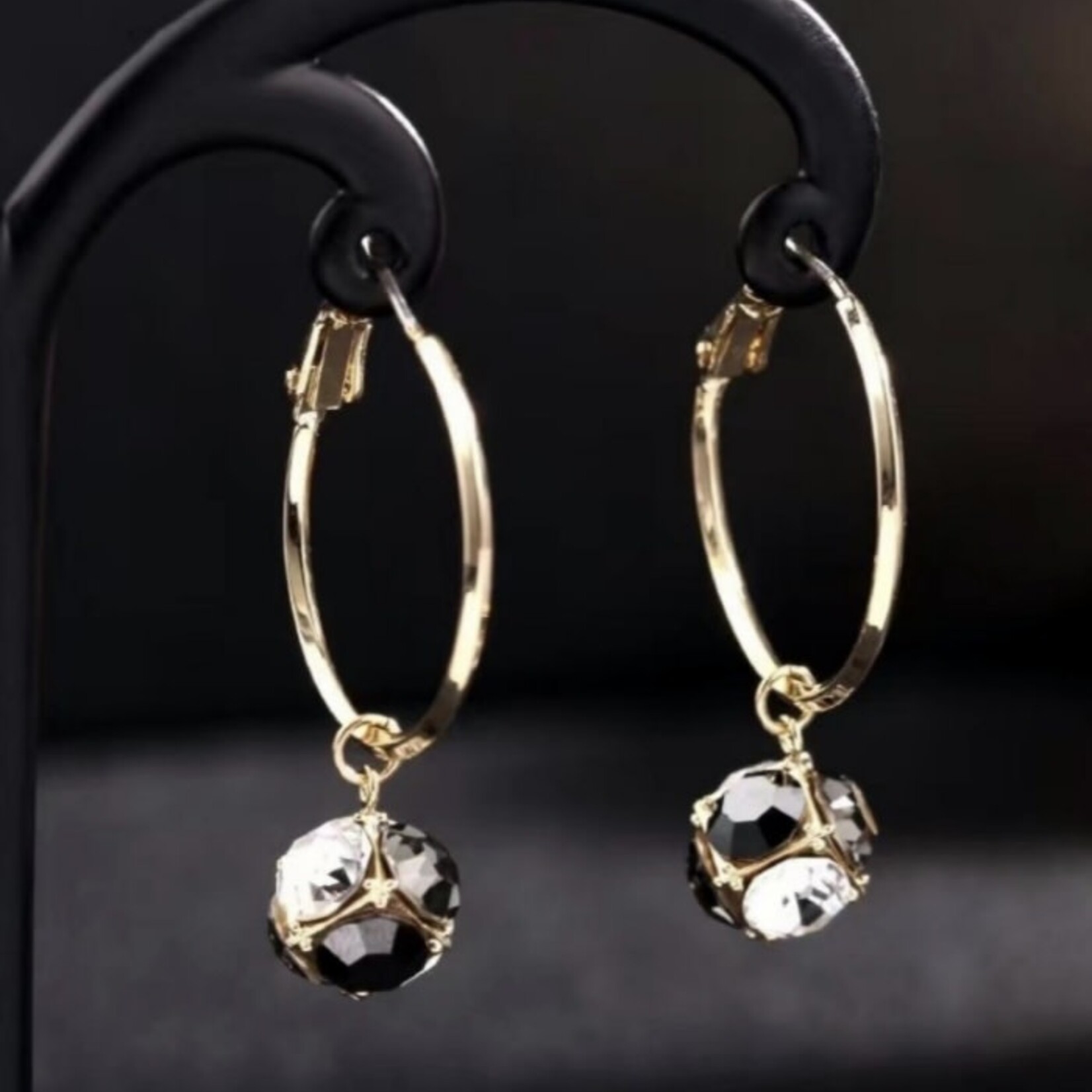 Gold Hoop with Grey Shiny Sphere