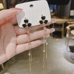 Long Earrings with Black Flowers