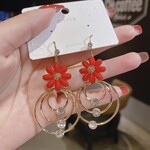 Red Flowers with Hoops and Diamonds