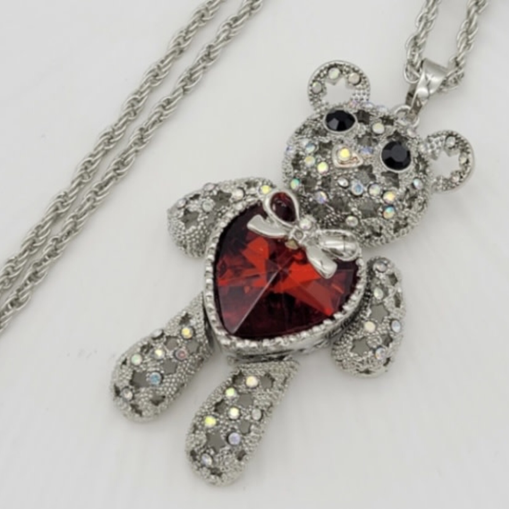 Silver Bear with Red Diamond Necklace