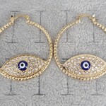 Gold Hoops with Blue Evil Eye Earrings