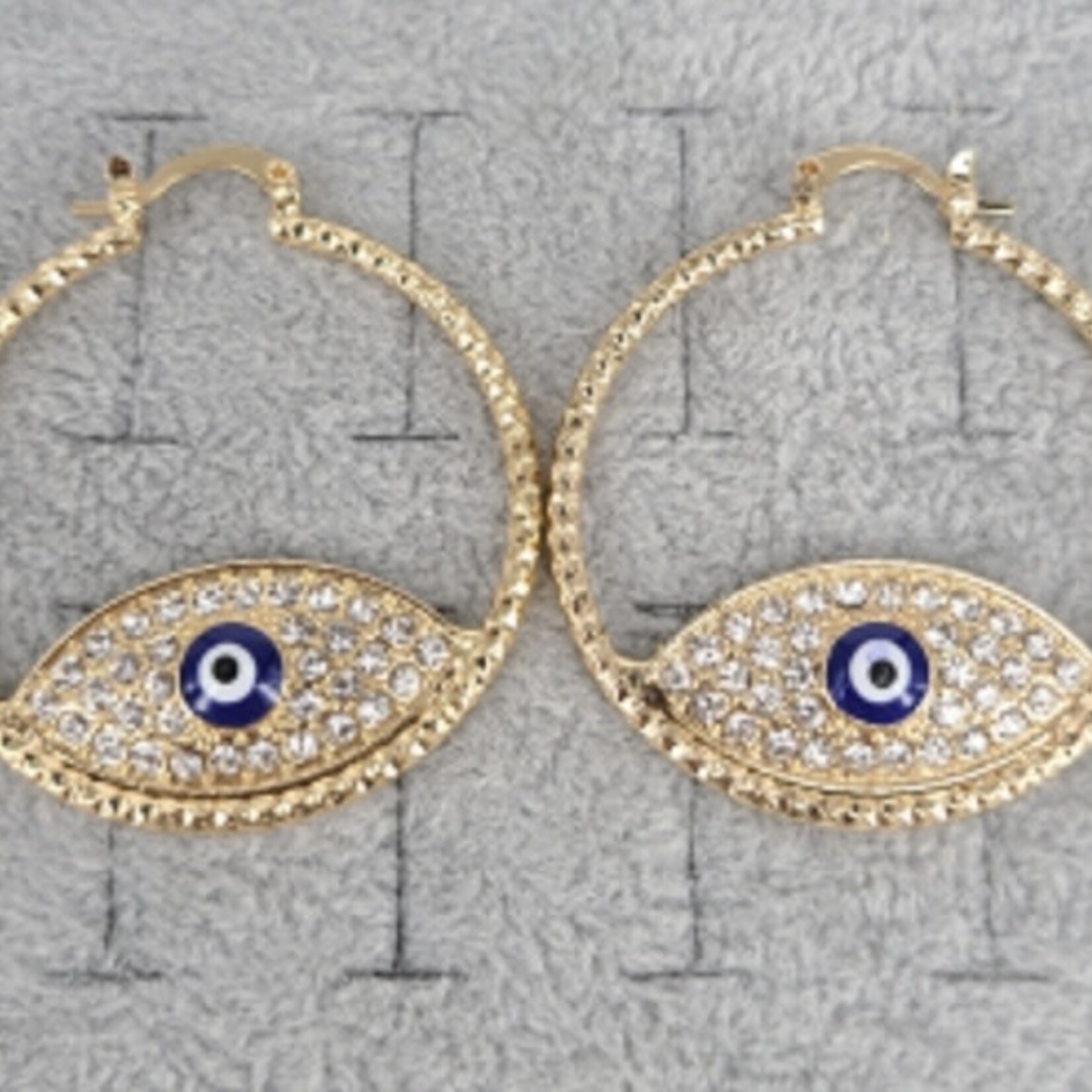 Gold Hoops with Blue Evil Eye Earrings