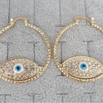 Gold Hoops with Light Blue Evil Eye Earrings