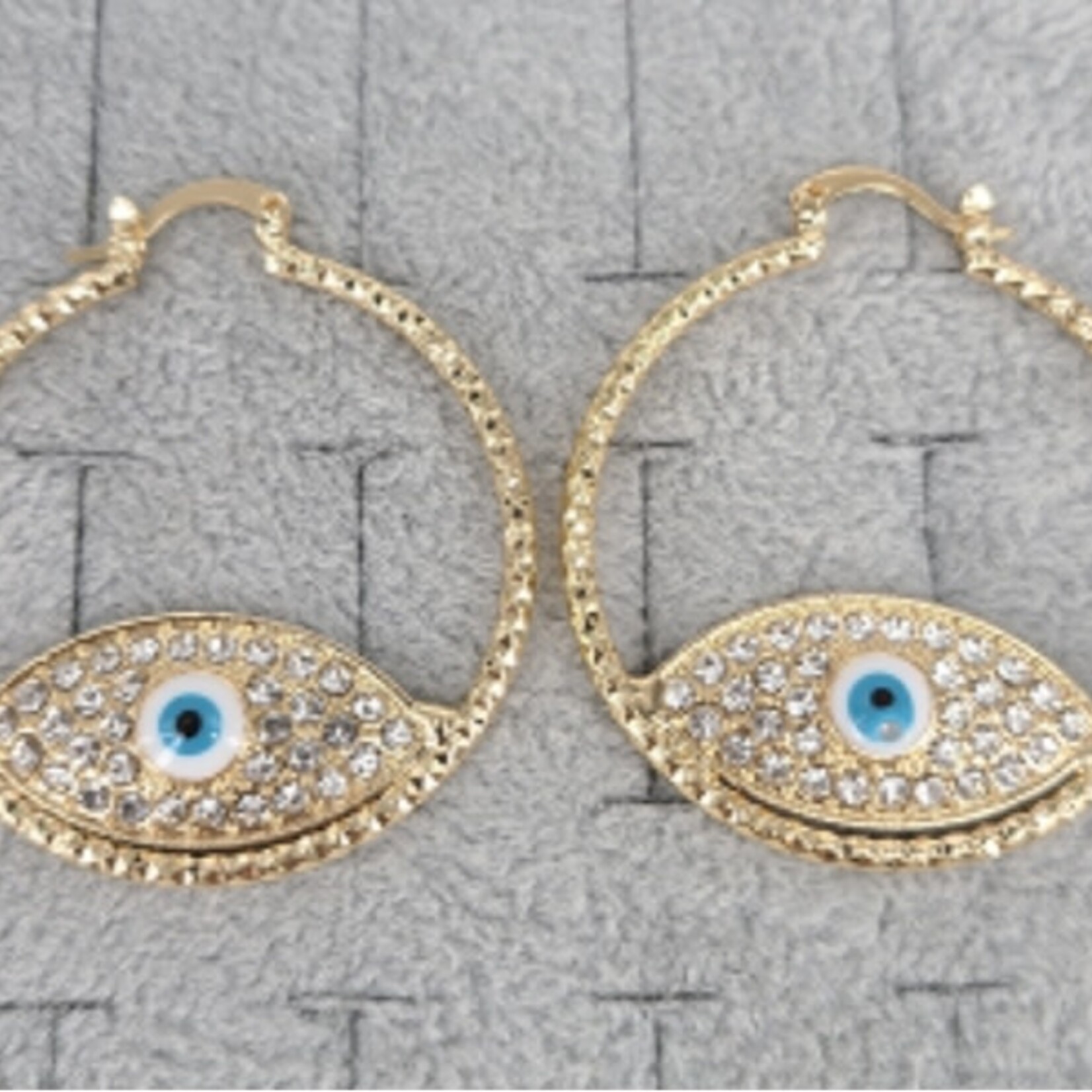 Gold Hoops with Light Blue Evil Eye Earrings