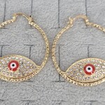 Gold Hoops with Red Evil Eye Earrings