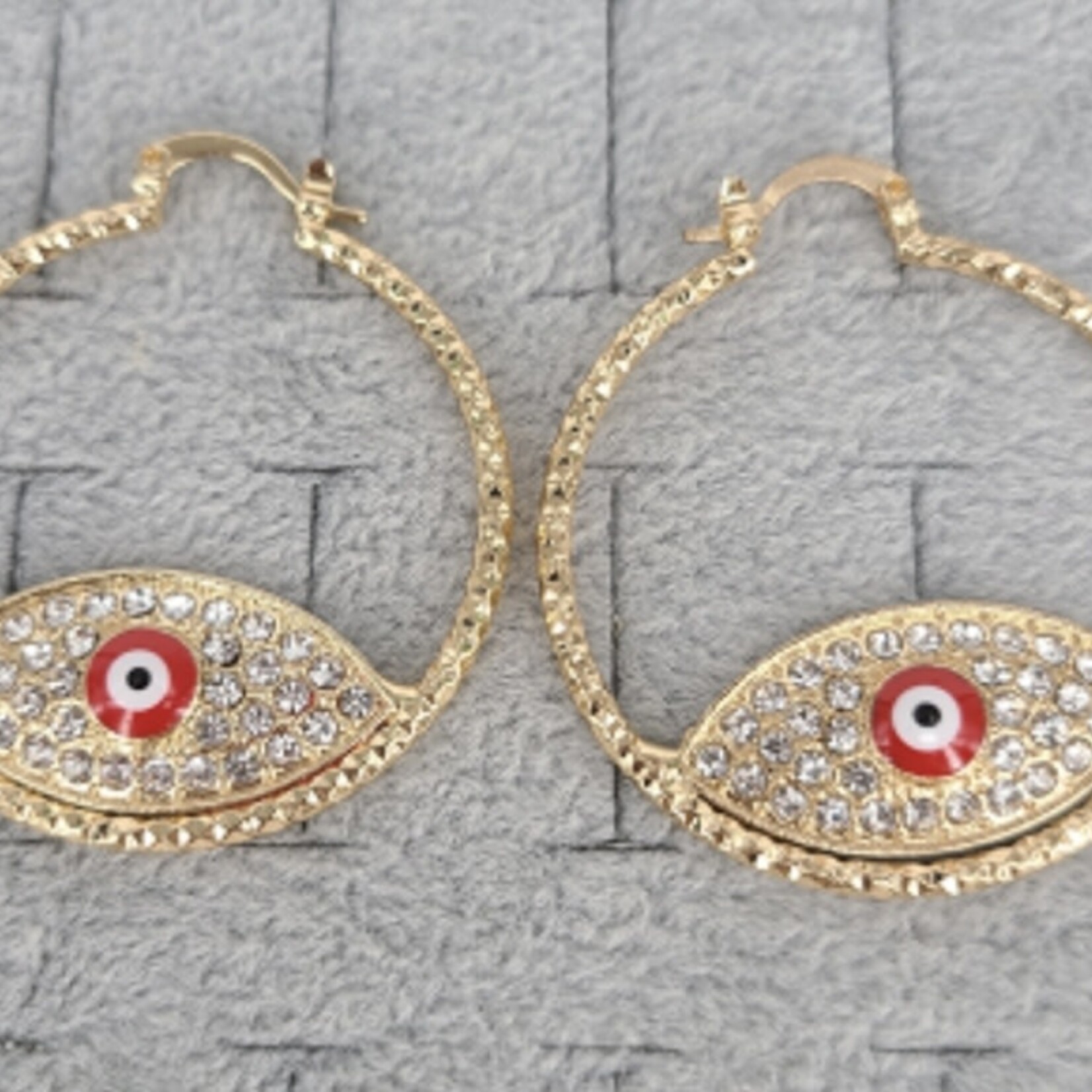 Gold Hoops with Red Evil Eye Earrings