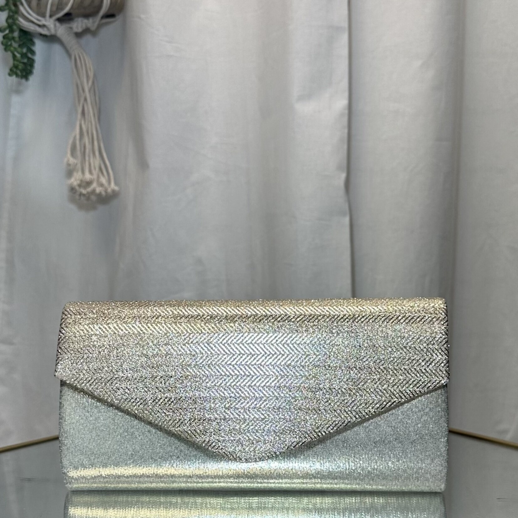 Silver Small Purse with Beige Rhinestones