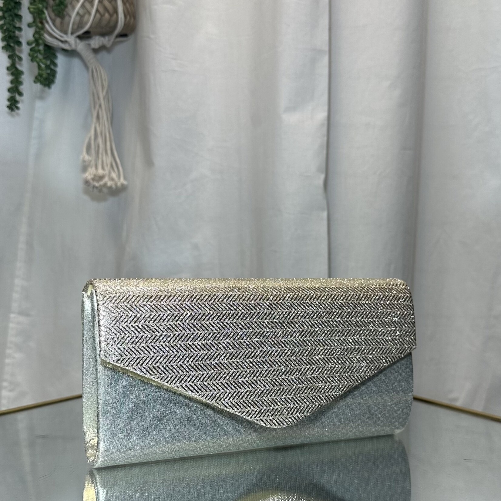 Silver Small Purse with Beige Rhinestones