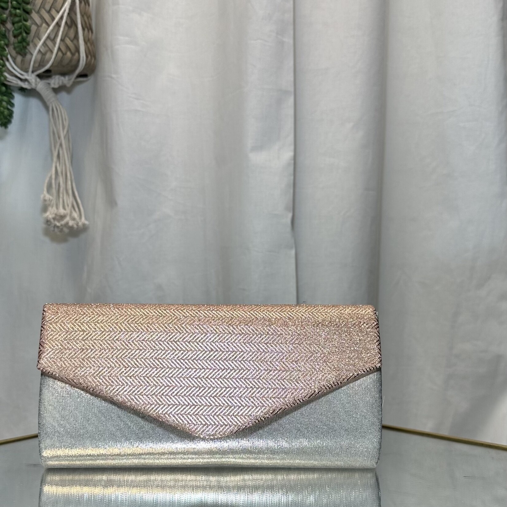 Silver Small Purse with Pink Rhinestones