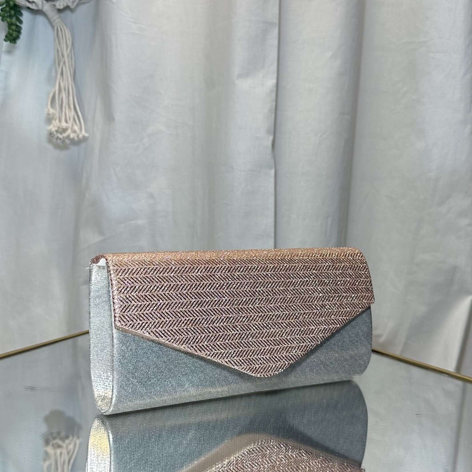 Silver Small Purse with Pink Rhinestones