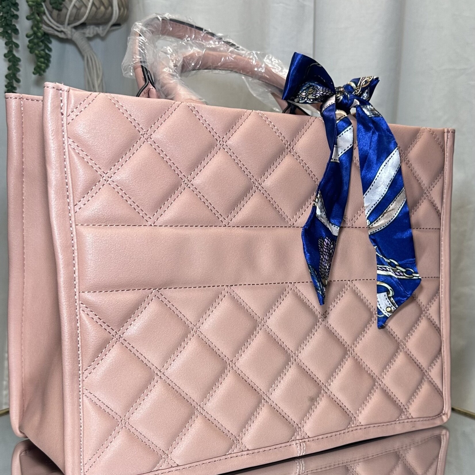 Light Pink with Blue Bow Large Purse