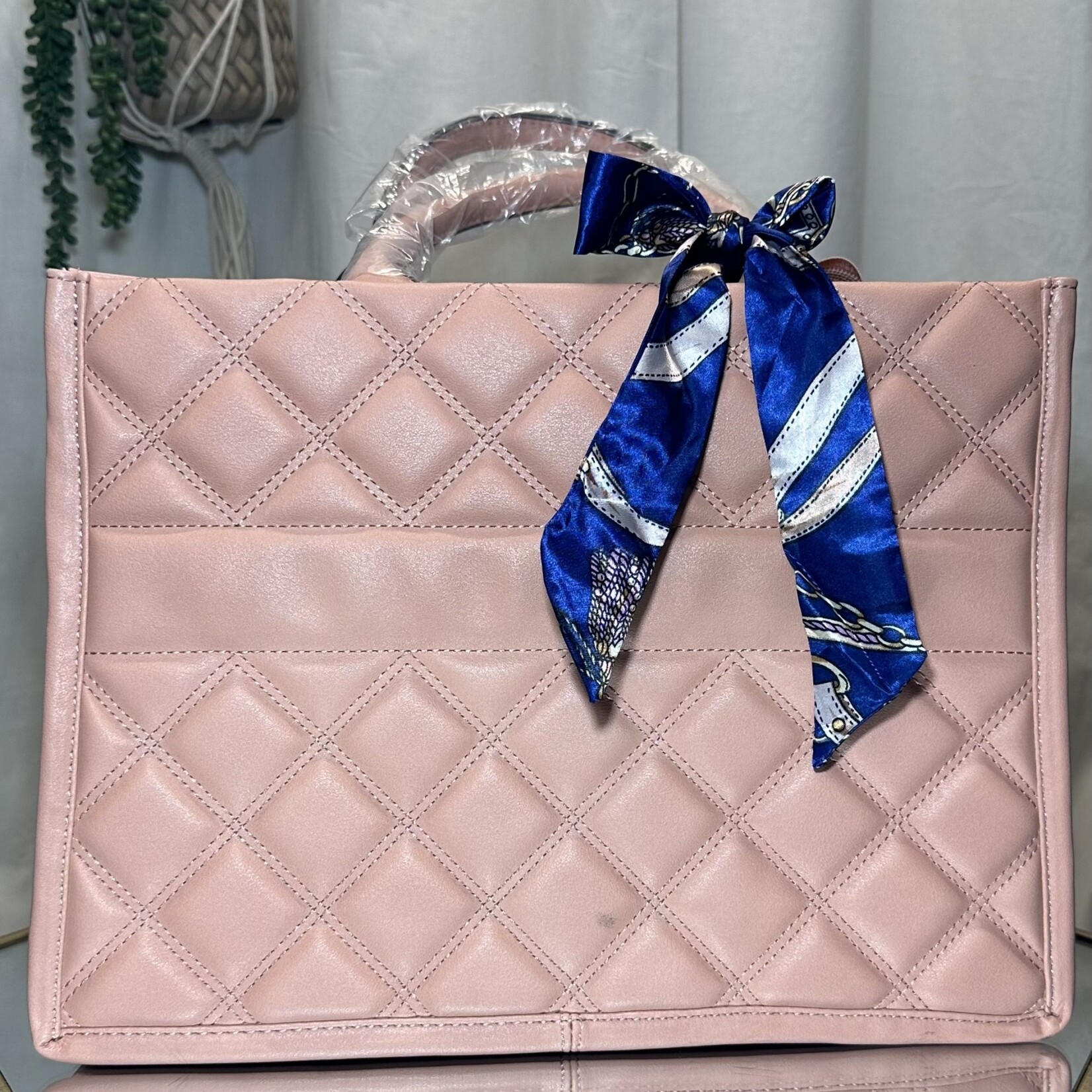 Light Pink with Blue Bow Large Purse