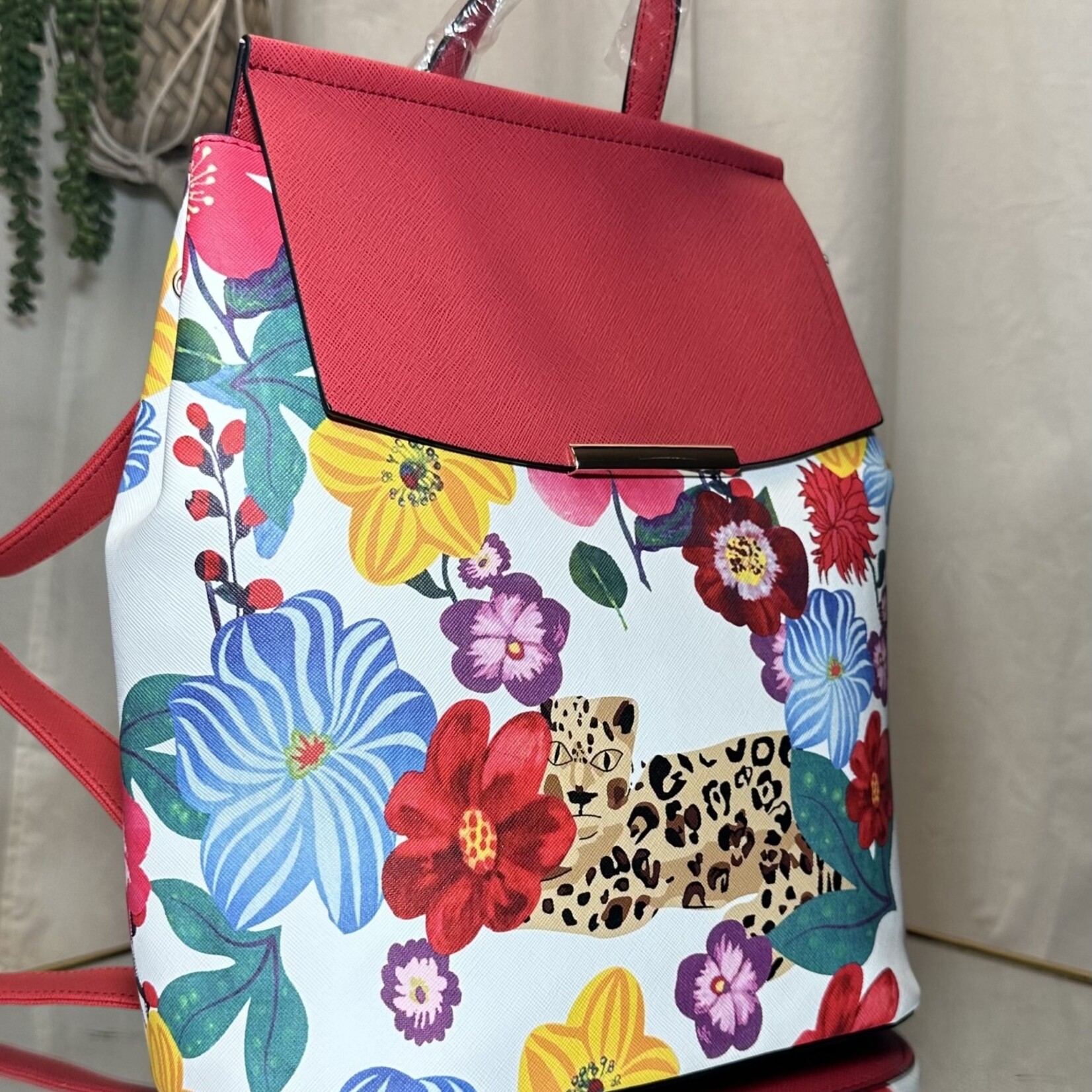 Bright Flowers with Cheetah Large Backpack