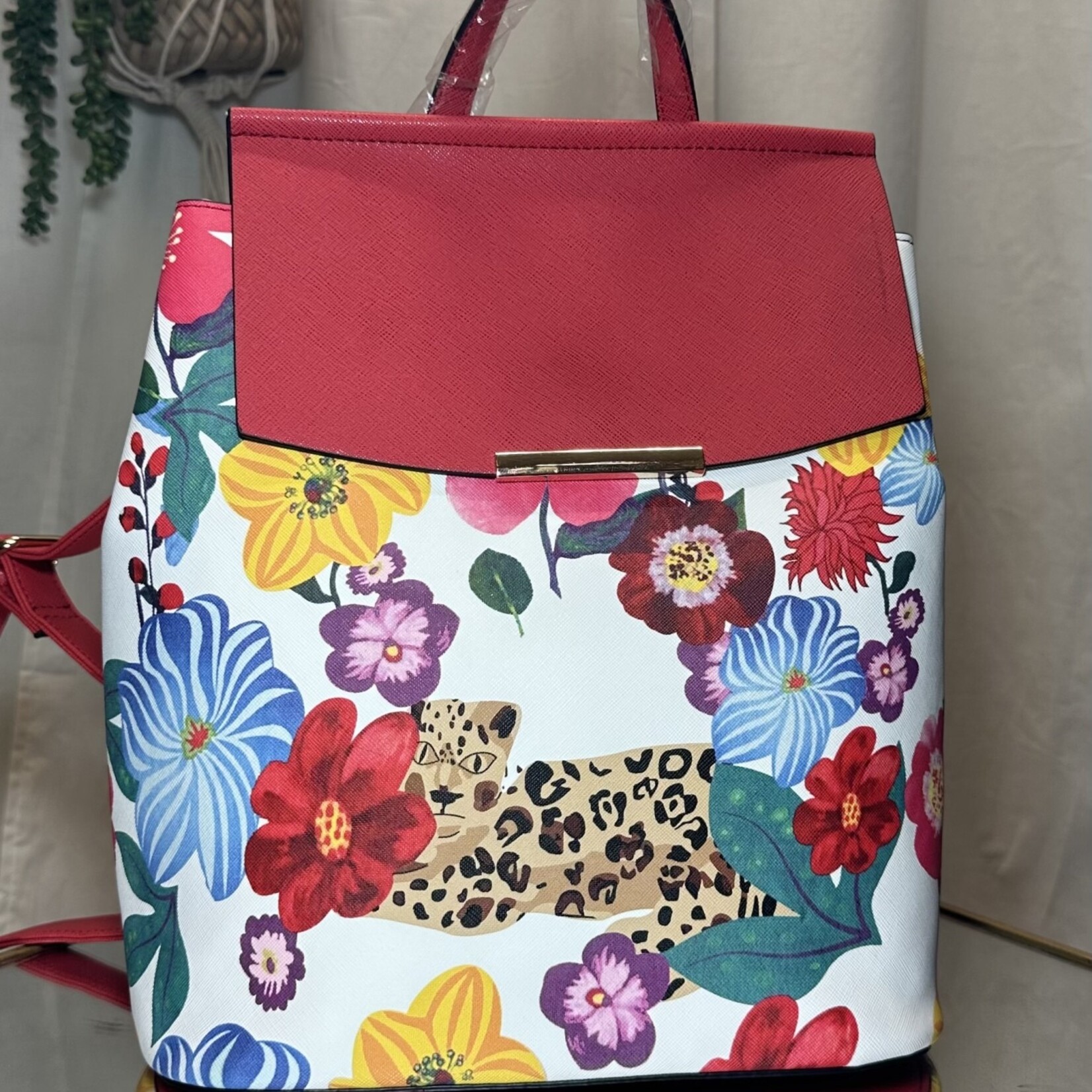 Bright Flowers with Cheetah Large Backpack