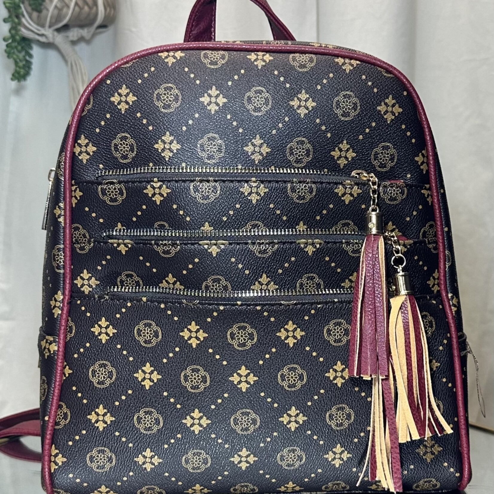 Burgundy and Dark Brown Large Backpack