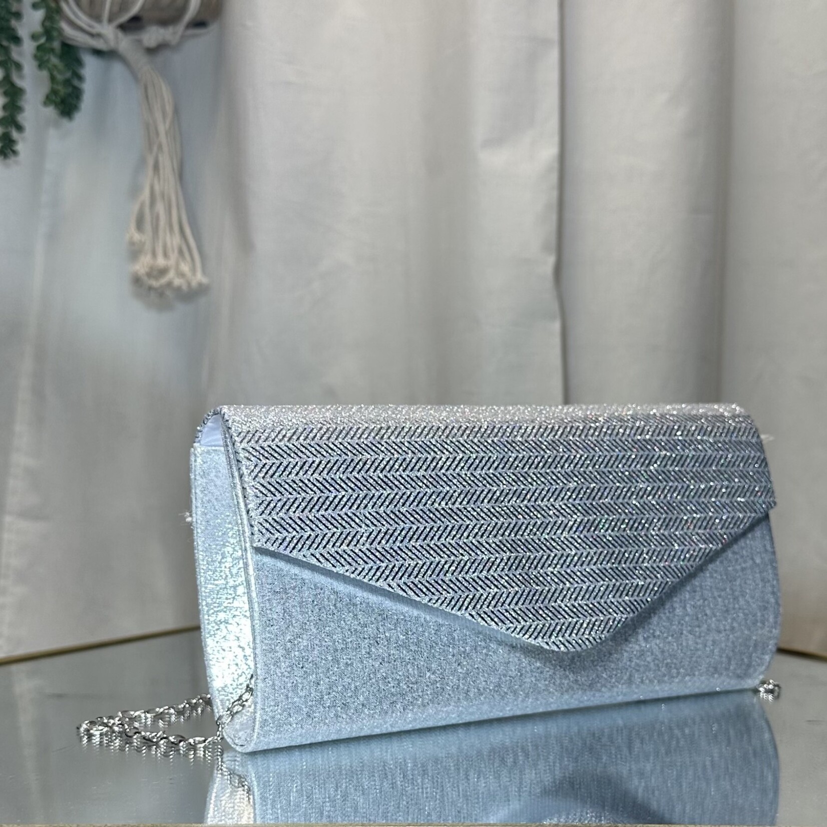 Silver Small Purse with Silver Rhinestones