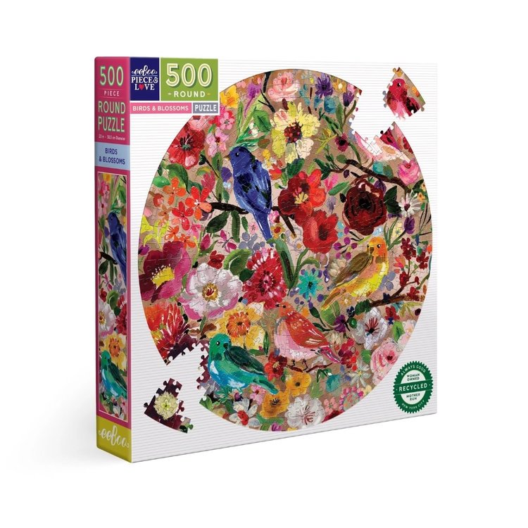 Eeboo Bird & Blossoms 500 pc Round Puzzle
