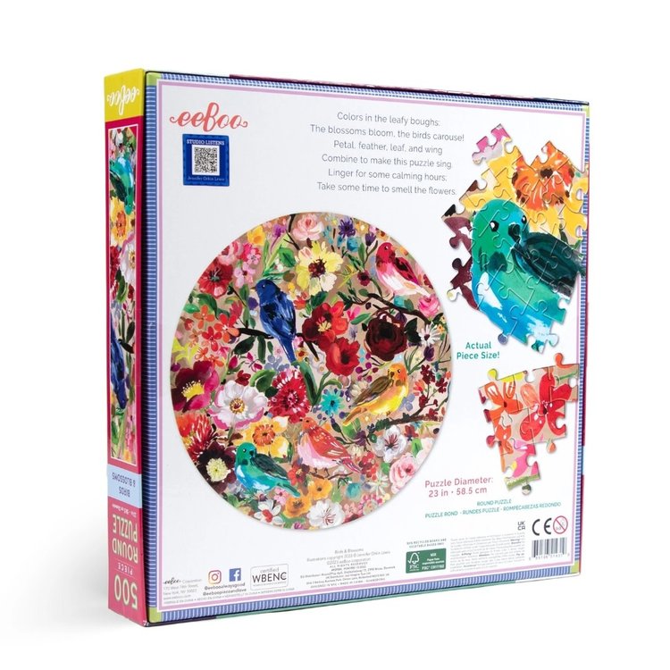 Eeboo Bird & Blossoms 500 pc Round Puzzle