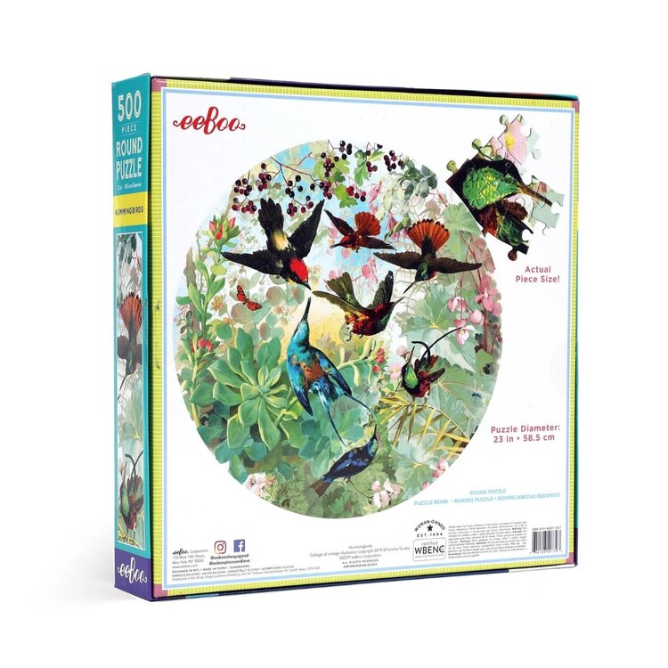 Eeboo Hummingbirds 500 pc Round Puzzle